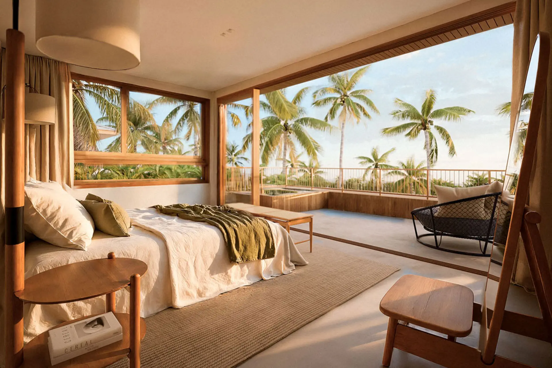 Azul House B suite open to the veranda and palm trees