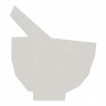 Um retrato em pixel art de um almofariz e pilão, criado com formas básicas em blocos e tons de cinza. A representação mostra o almofariz como uma tigela com o pilão apoiado dentro, inclinado diagonalmente para fora. Evoca o charme rústico típico das casas de praia de alto padrão de Trancoso e Arraial d'Ajuda.